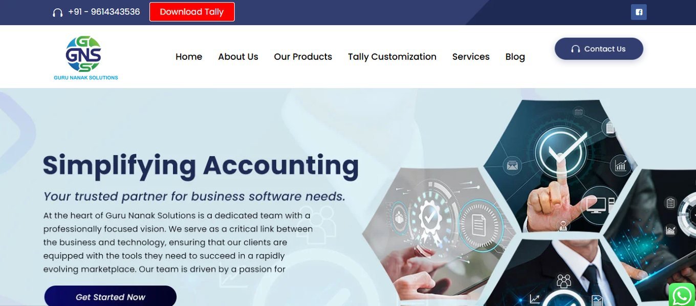GN Solutions website homepage designed by Wayne E Solutions — Tally software partner, Ludhiana & Chandigarh, India