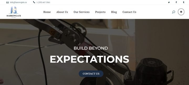 HarrowGate website homepage designed by Wayne E Solutions — Construction & renovation, Ontario, Canada