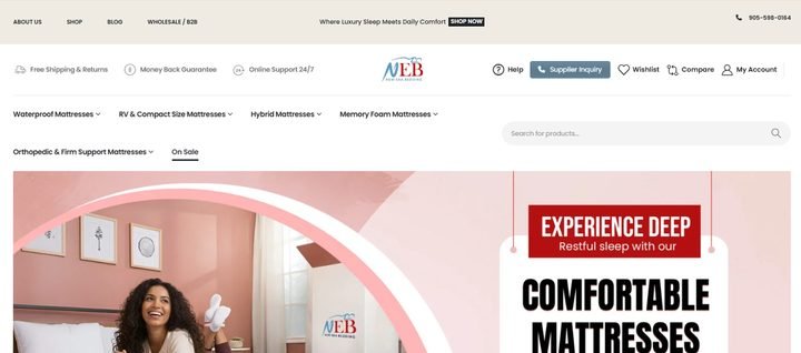 New Era Bedding website homepage designed by Wayne E Solutions — Retail — mattresses & bedding, Mississauga, Ontario, Canada