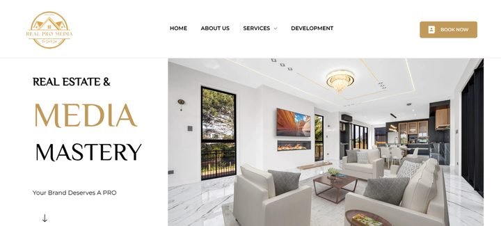 Real Pro Media website homepage designed by Wayne E Solutions — Real estate photography & media, New Zealand