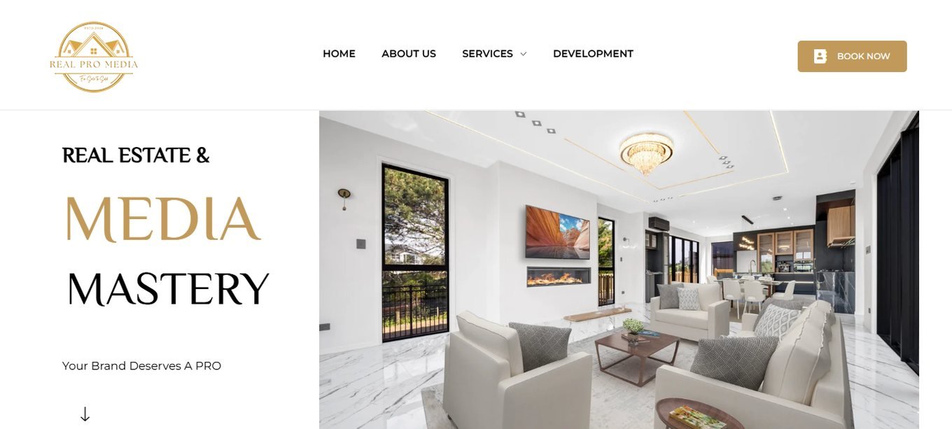 Real Pro Media website homepage designed by Wayne E Solutions — Real estate photography & media, New Zealand