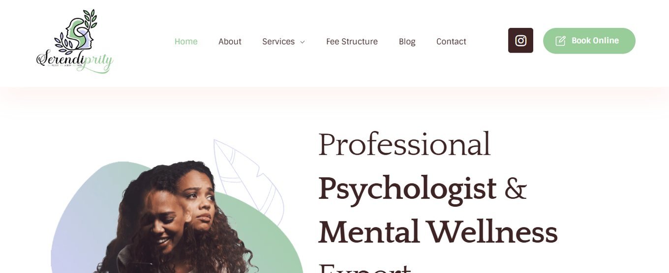 SerendiPrity website homepage designed by Wayne E Solutions — Psychotherapy & wellness, Chandigarh, India